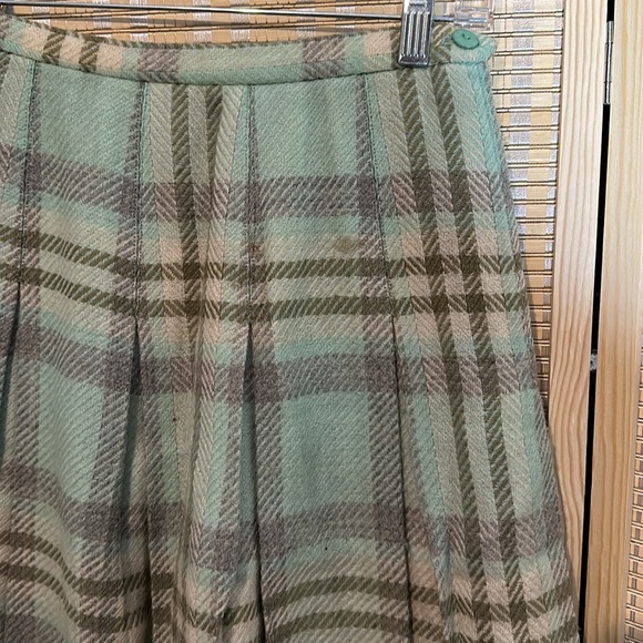 Vintage Garland 1970s? Blue Gray Plaid Box Pleated Wool Circle Skirt Small - Picture 3 of 16
